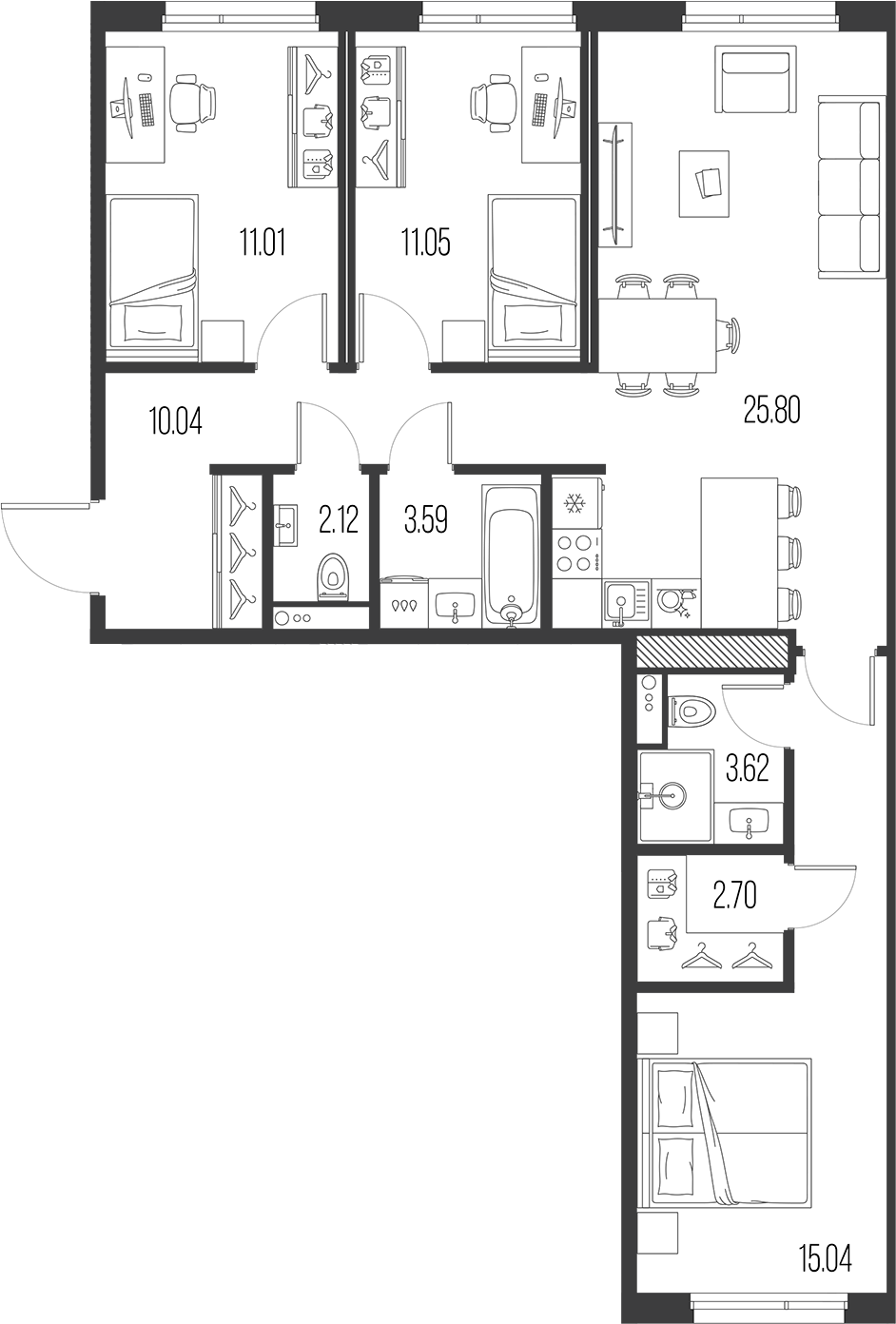 3-комнатная квартира 84.97 м², 2/10 эт., ЖК «LEGENDA Васильевского»